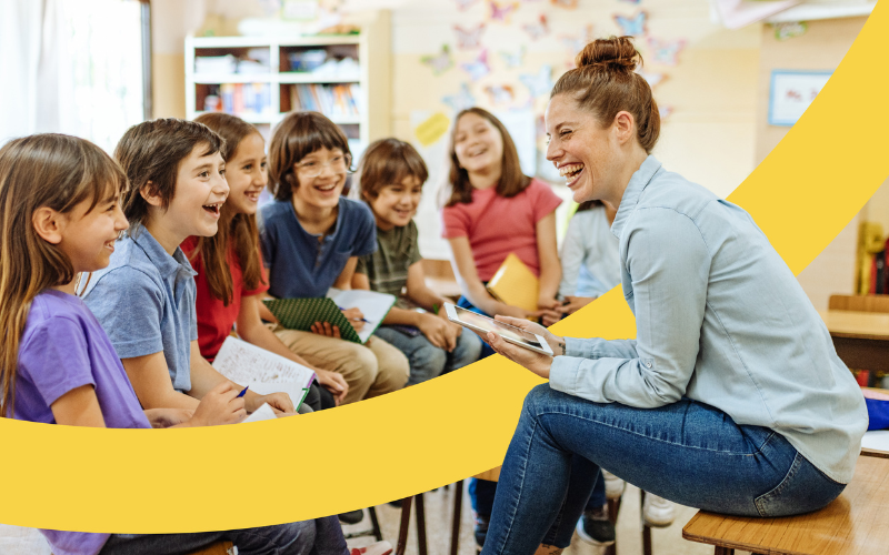 Swing Education substitute teacher with students